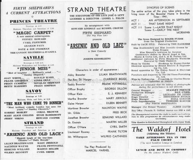 1942 Arsenic and Old Lace Strand Theatre
