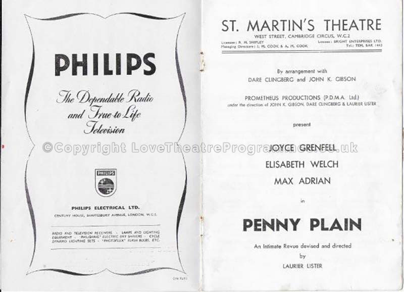 1951 PENNY PLAIN St Martins Theatre