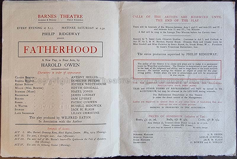 1925 FATHERHOOD Barnes Theatre