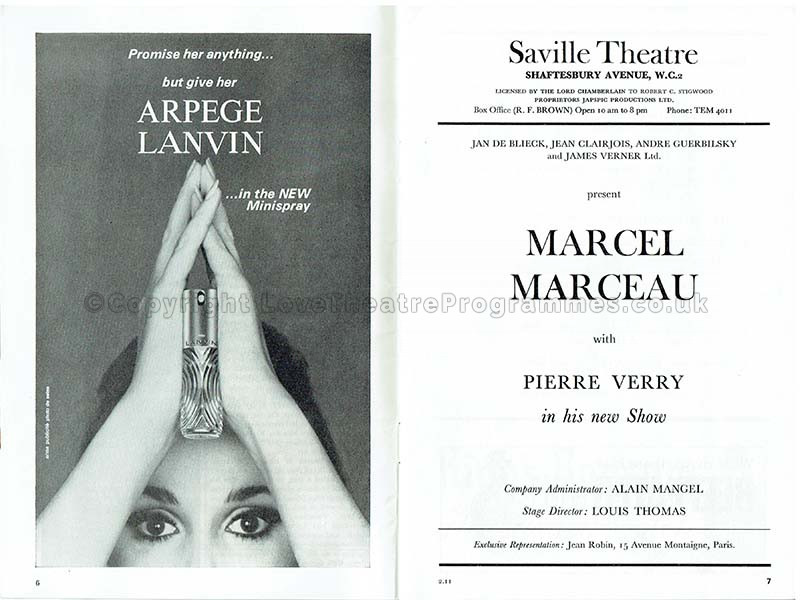 1967 MARCEL MARCEAU Saville Theatre