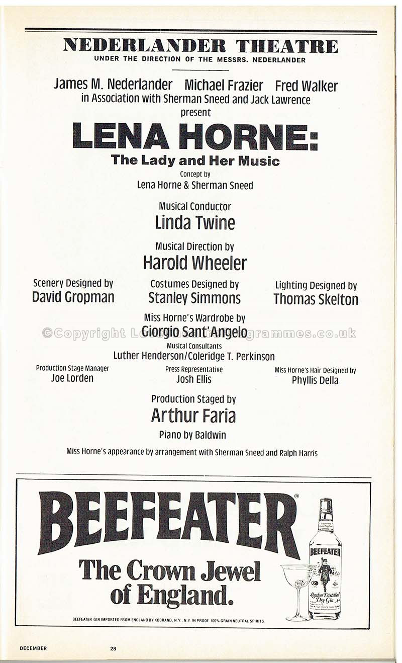 1981 LENA HORNE Nederlander Theatre New York