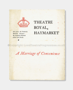 Love Theatre Programmes, Theatre programmes, 1897, A Marriage of convenience