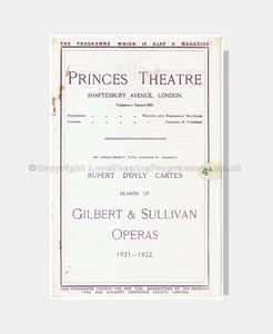 1922 PRINCES THEATRE Gilbert & Sullivan Operas